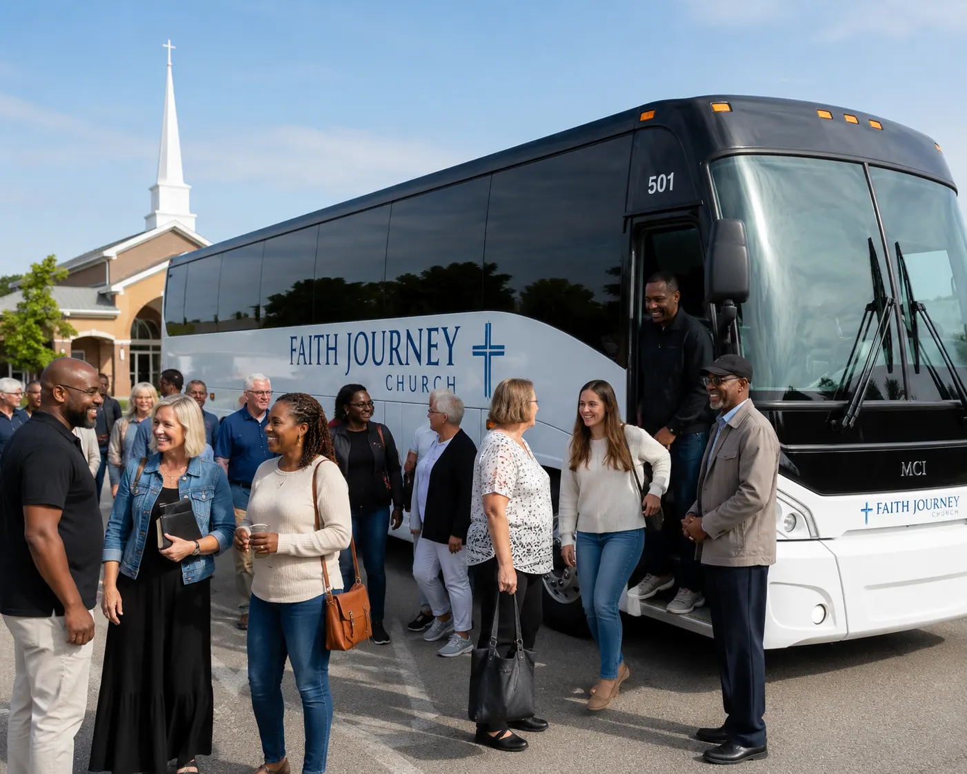 Church group transportation by charter bus